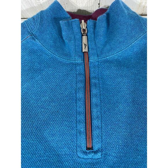 Tommy Bahama Mens 1/4 Zip Pullover Sweater Sz Large Reversible Teal Blue Purple - Picture 3 of 10